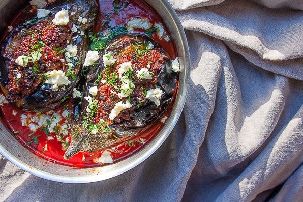 Gevulde aubergine met feta