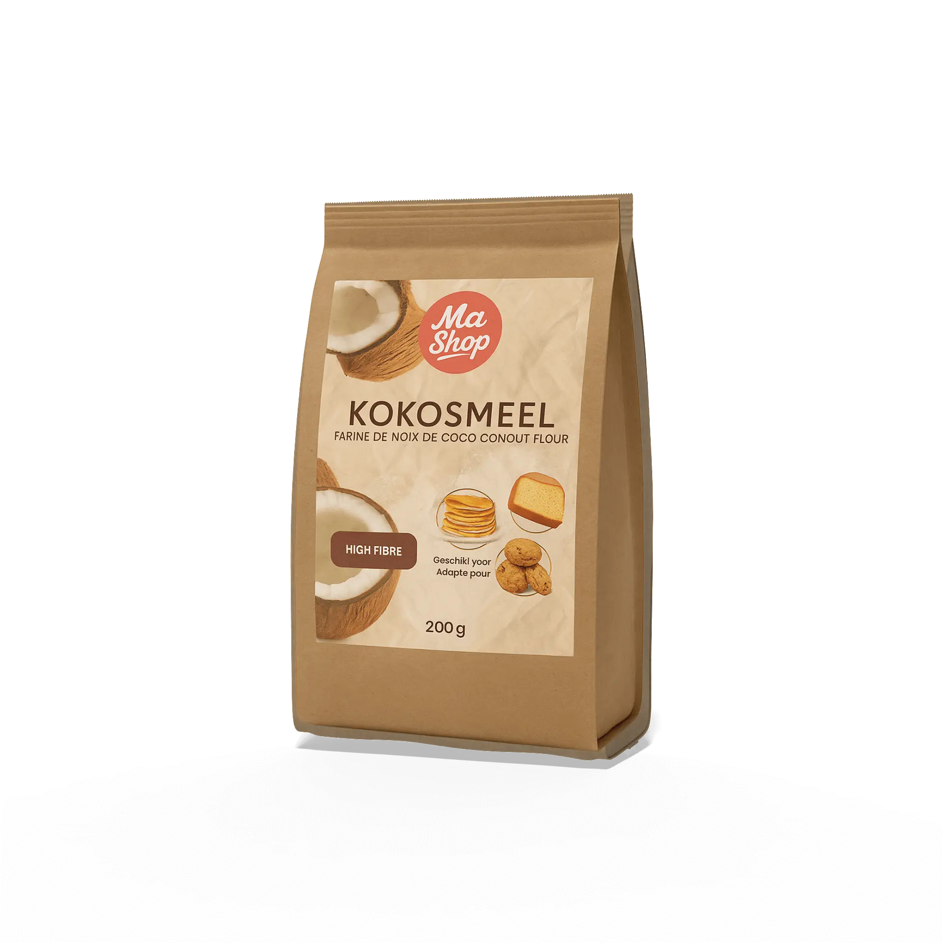 Kokosmeel 200 g Ma Shop – vezelrijk kokosmeel in hersluitbare kraftzak