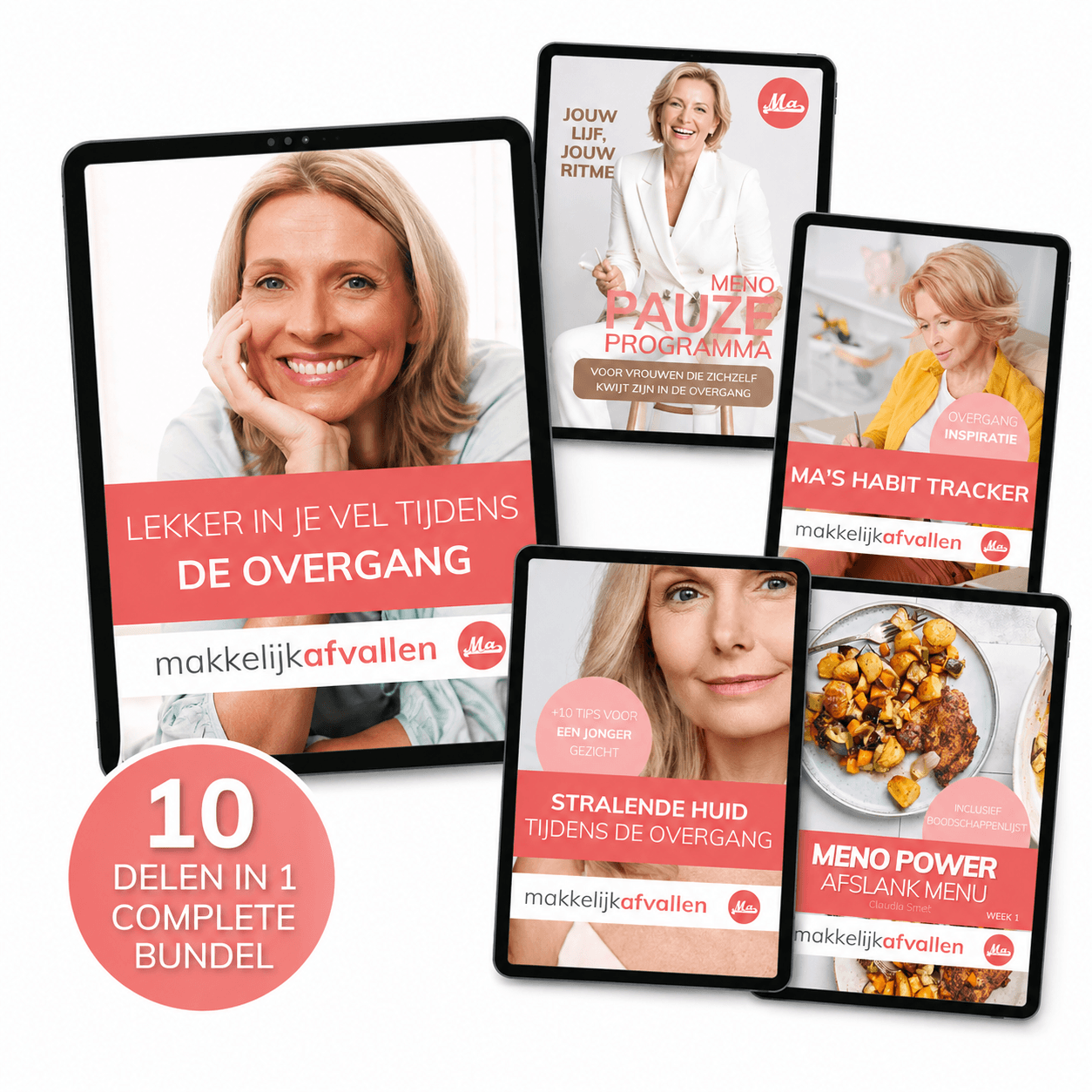 Digitale bundel Menopower van Makkelijk Afvallen — 10 delen inclusief weekmenu, habittracker, stralende huid gids en menopauze programma speciaal voor vrouwen in de overgang